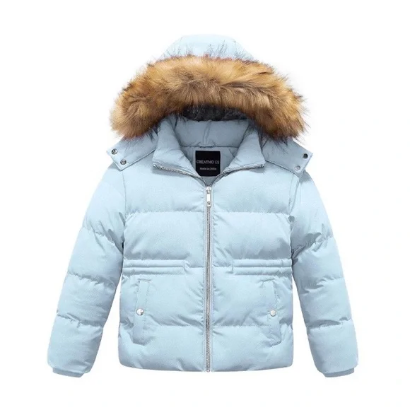 Maralyn & Me Large Quilted Blue Puffer Jacket With Faux Fur Hood - Picture 1 of 8